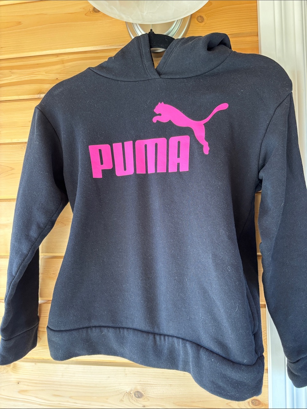 Puma Black Pullover Hoodie with Bright Pink Logo